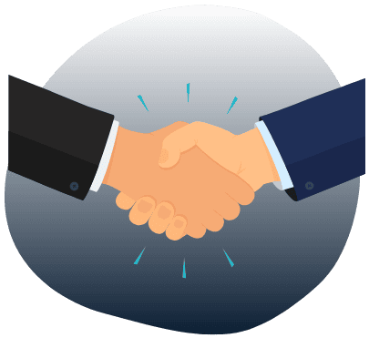 Illustration of a handshake between two individuals in suits, one in black and the other in blue, against a gradient background, symbolizing an agreement on stump removal services.